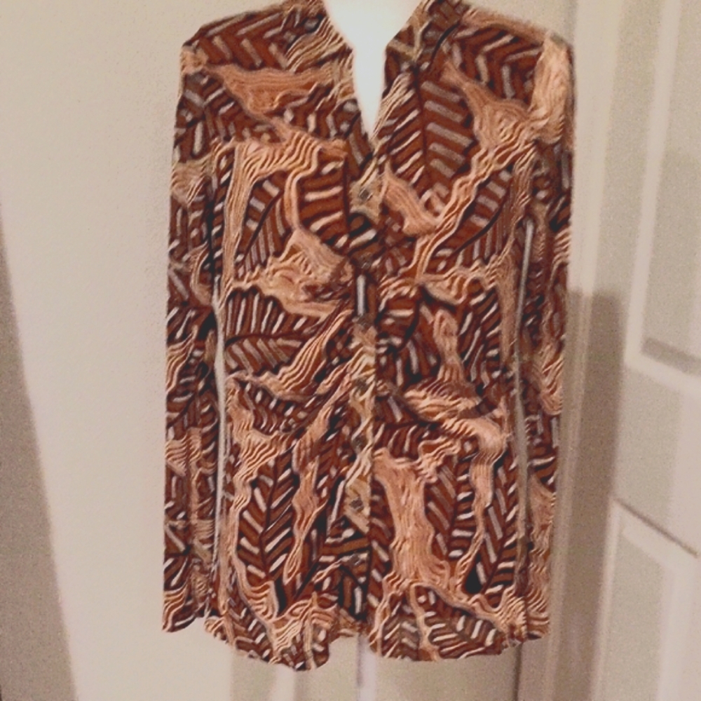 Tan Long Sleeve Button Down with Mandarin Collar